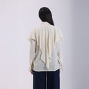 SETRE beige ruffle blouse for women – lightweight viscose polyester shirt with flowy ruffle details, elegant and feminine design.